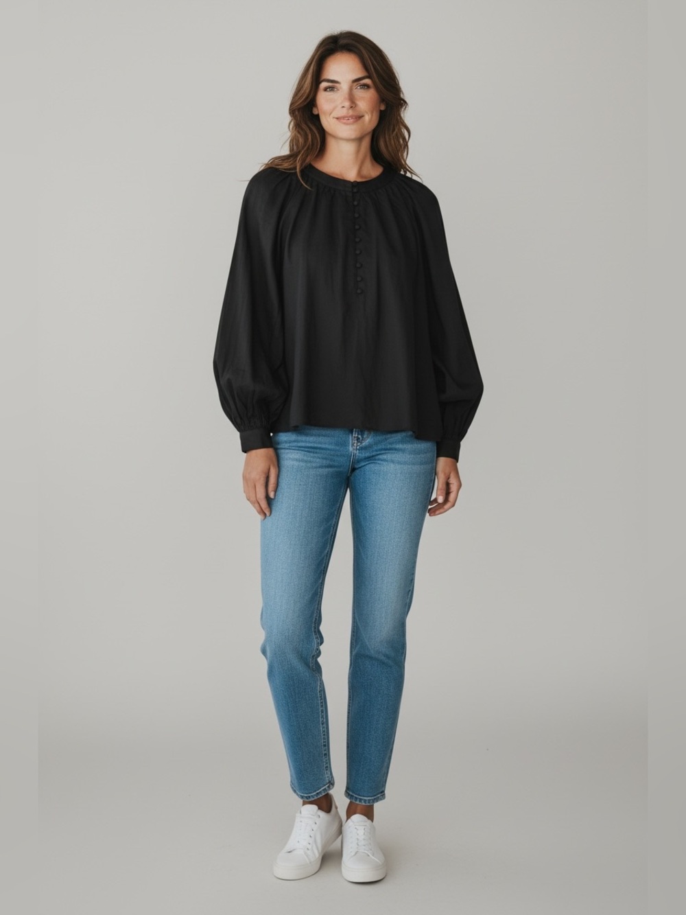 H&M Women’s Black Long Ballon Sleeve Blouse Size 10 NWT